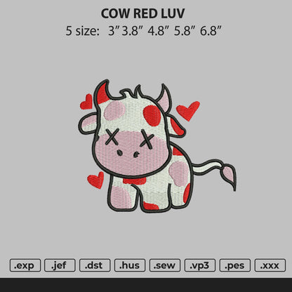 Cow Red Luv embroidery Design