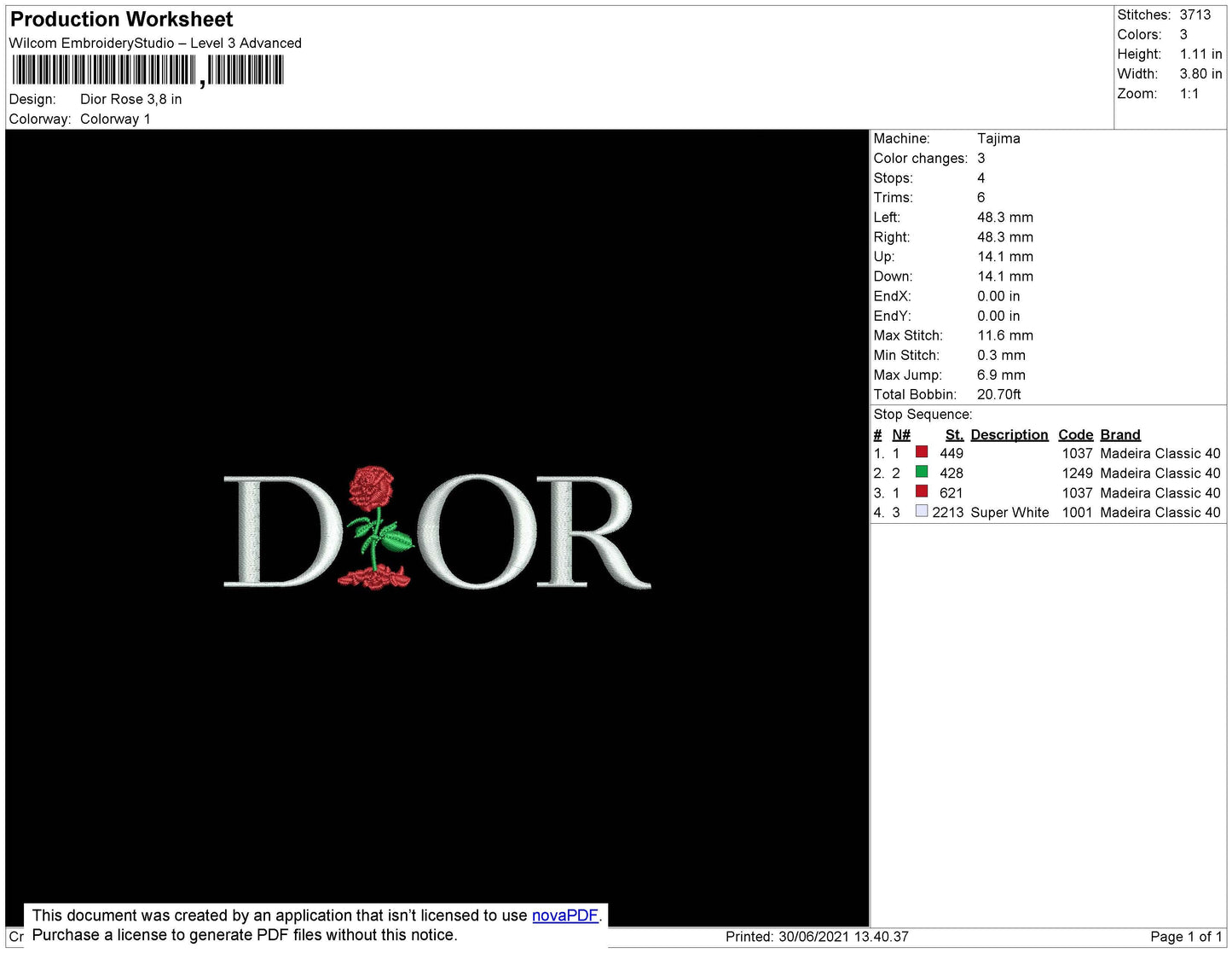 D1or Rose Embroidery File 4 size