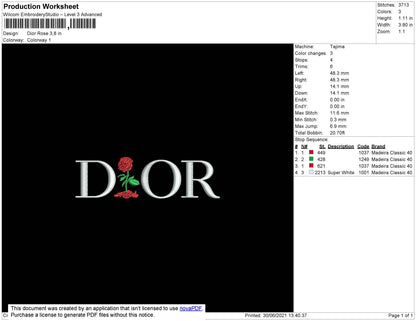 D1or Rose Embroidery File 4 size