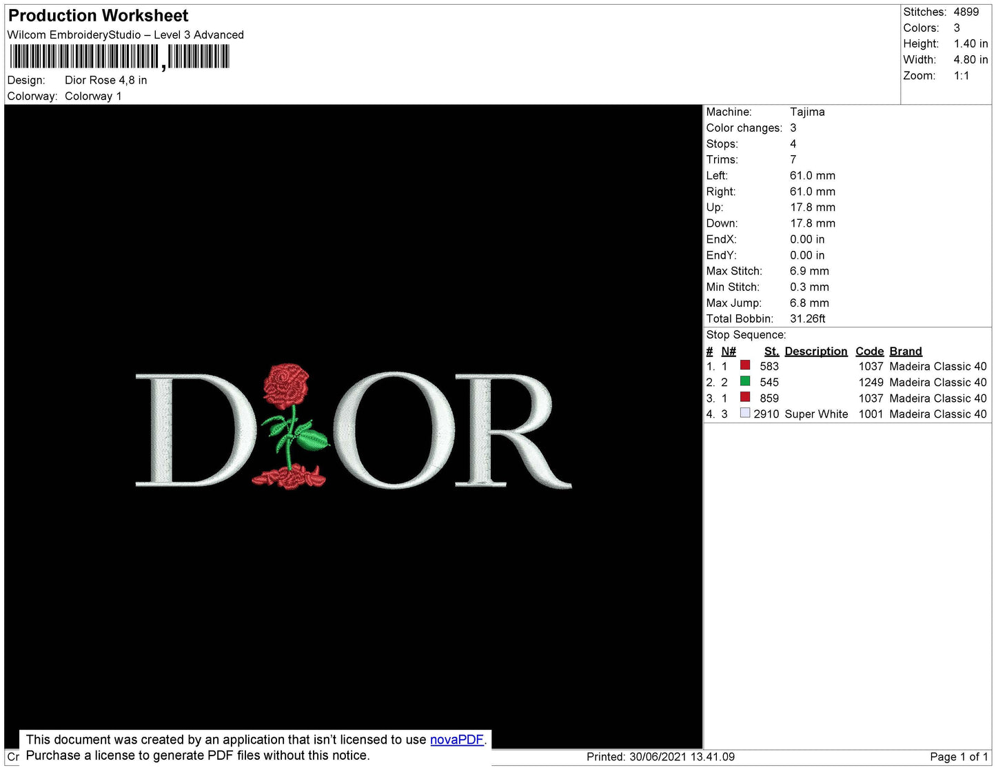 D1or Rose Embroidery File 4 size