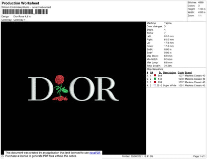 D1or Rose Embroidery File 4 size