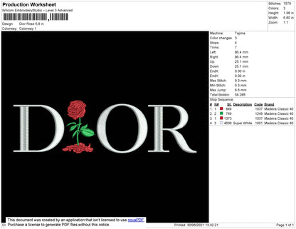 D1or Rose Embroidery File 4 size