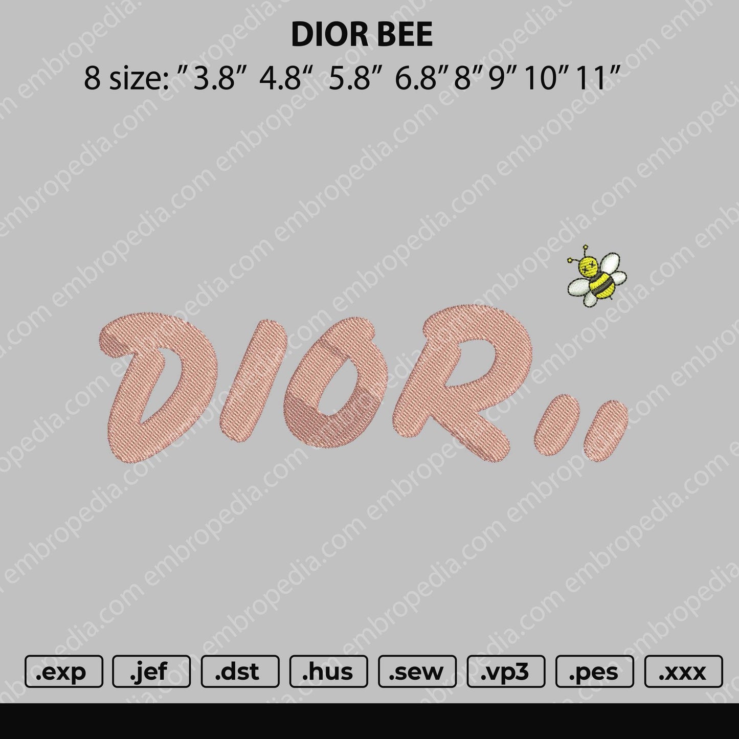 D1or Bee Embroidery File 8 size