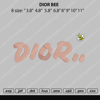 D1or Bee Embroidery File 8 size