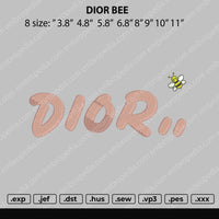 D1or Bee Embroidery File 8 size