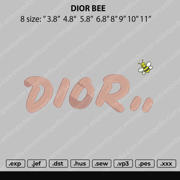 D1or Bee Embroidery File 8 size