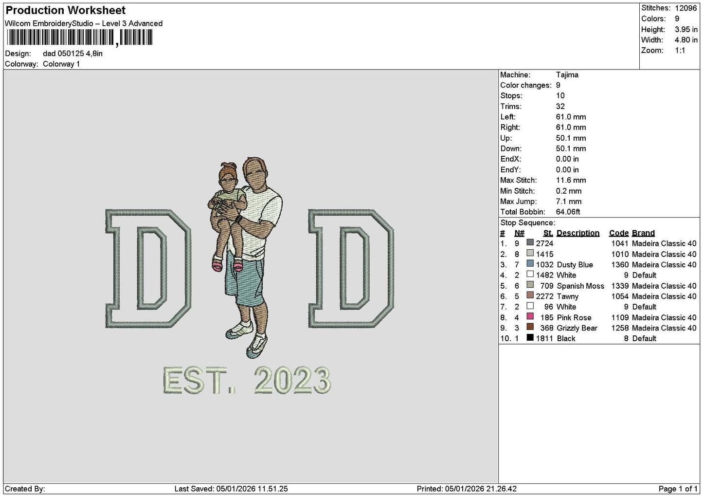 Dad 0501 Embroidery File 6 sizes