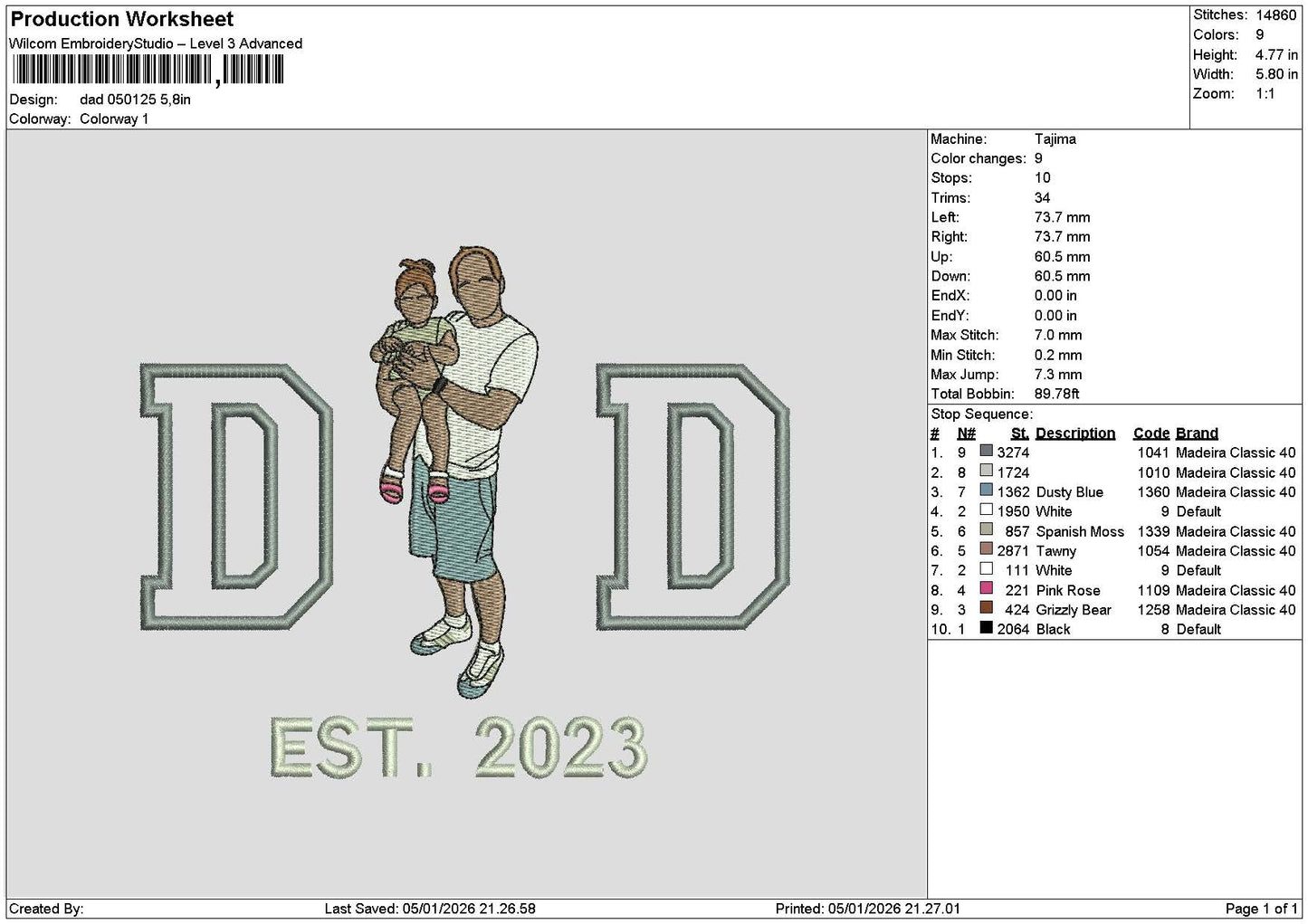 Dad 0501 Embroidery File 6 sizes