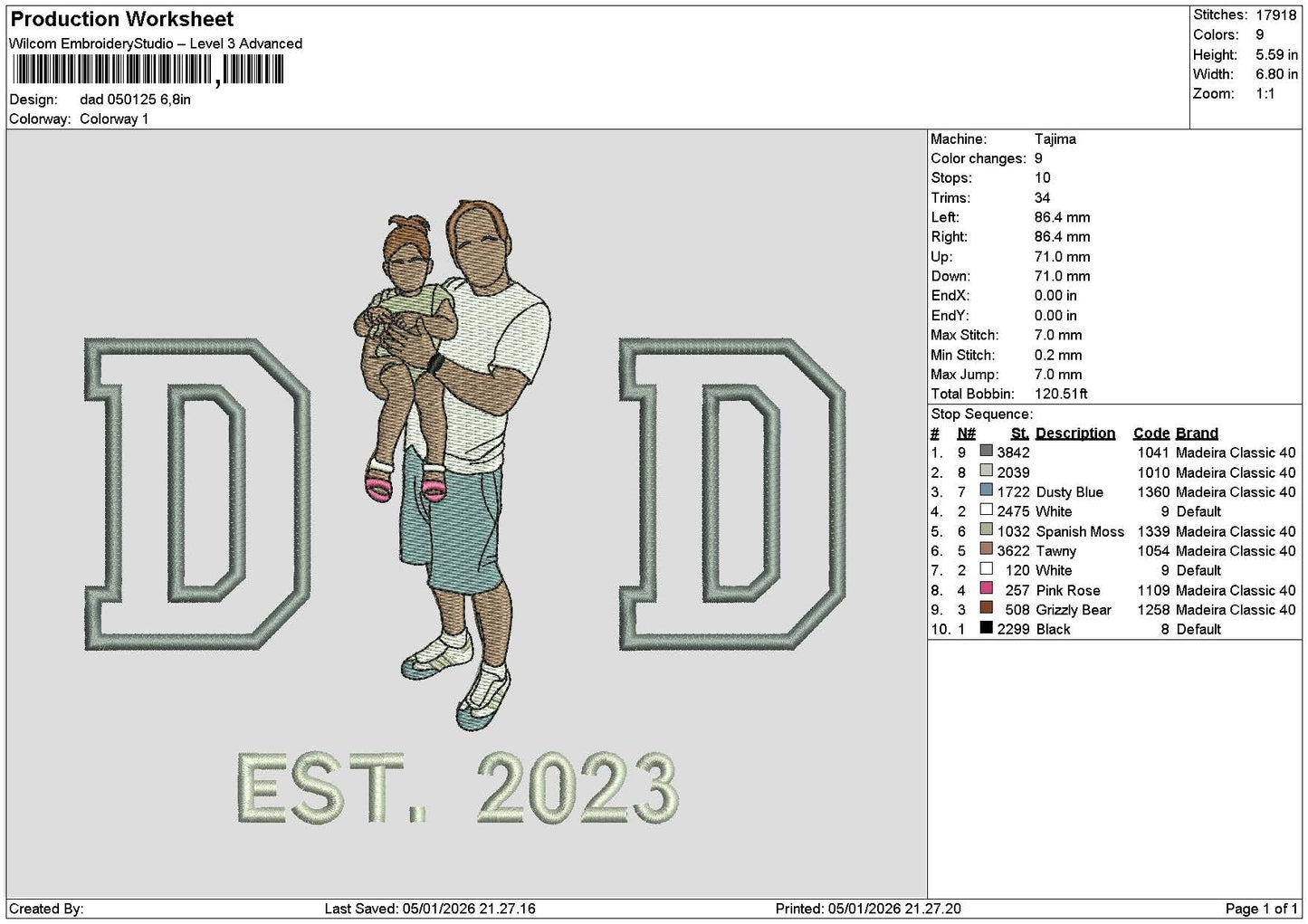 Dad 0501 Embroidery File 6 sizes