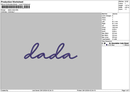 Dadatext 03 Embroidery File 6 sizes