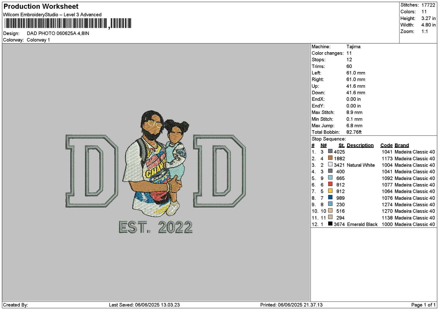 Dad Photo 0606a Embroidery File 6 sizes