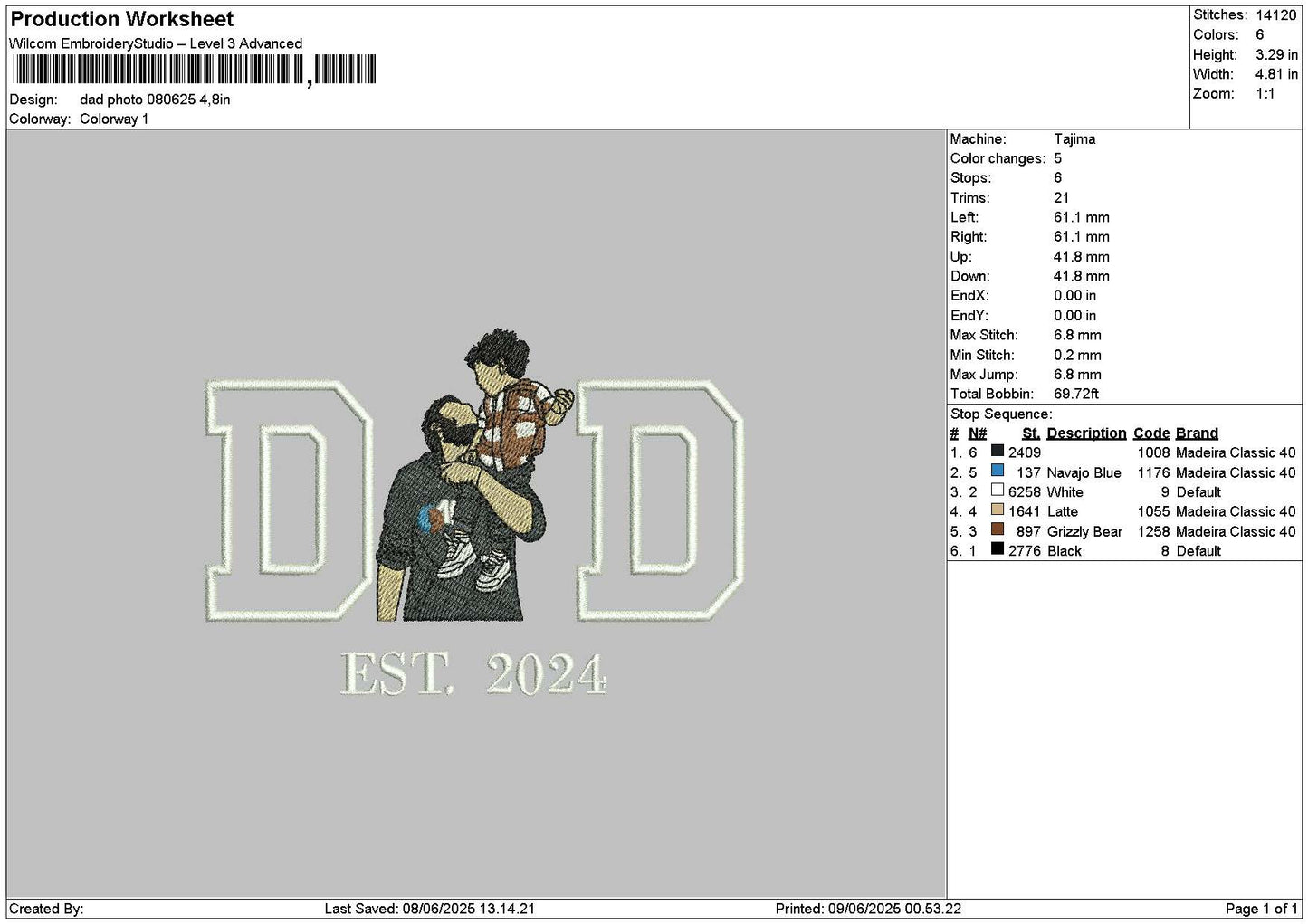 Dad Photo 0806 Embroidery File 6 sizes