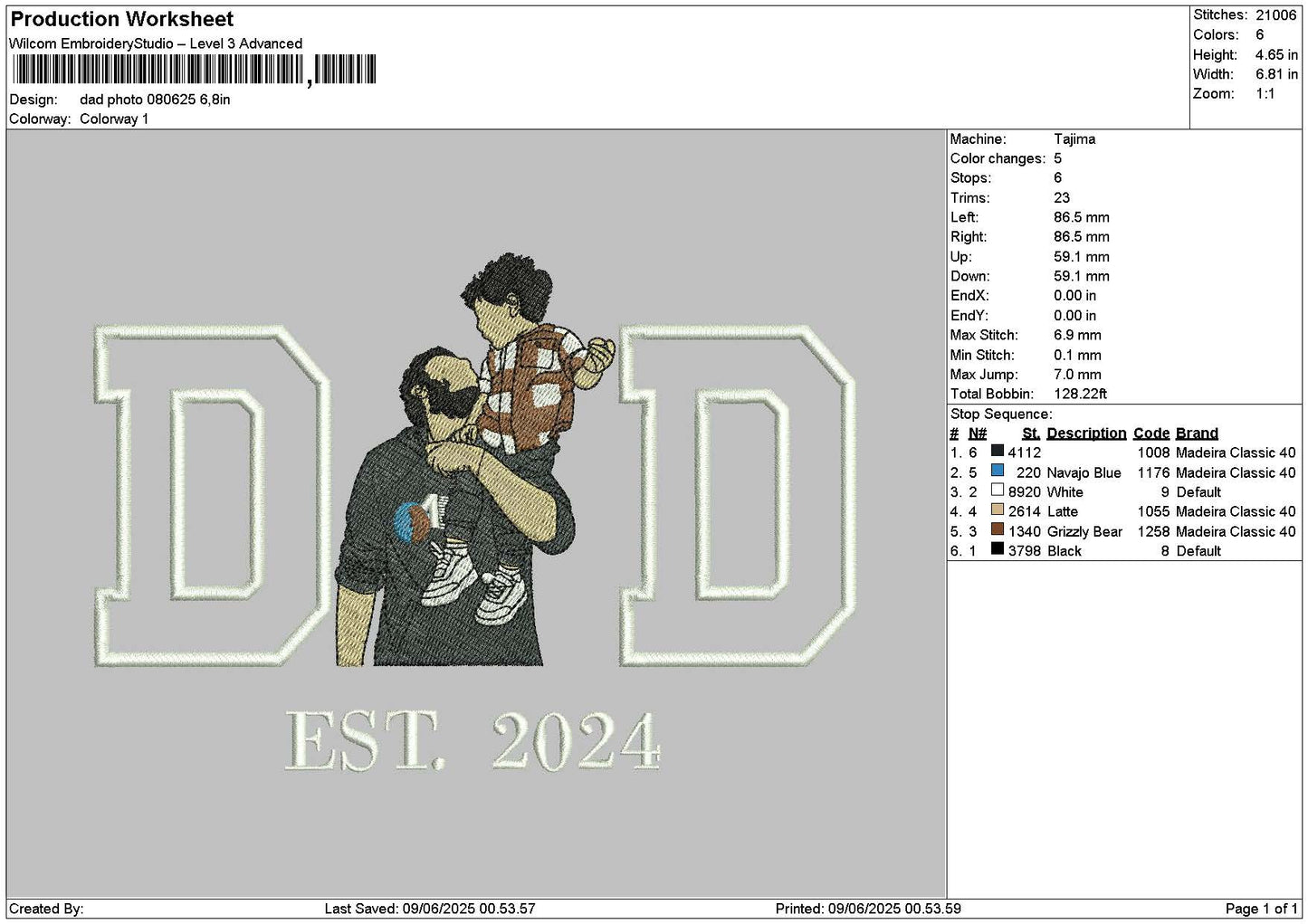 Dad Photo 0806 Embroidery File 6 sizes