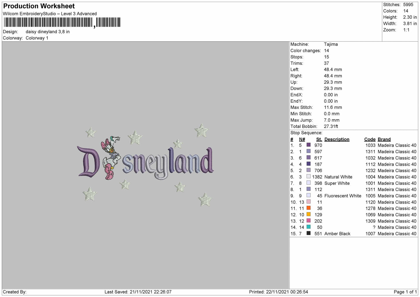 Daisy Disneyland Embroidery File 4 size