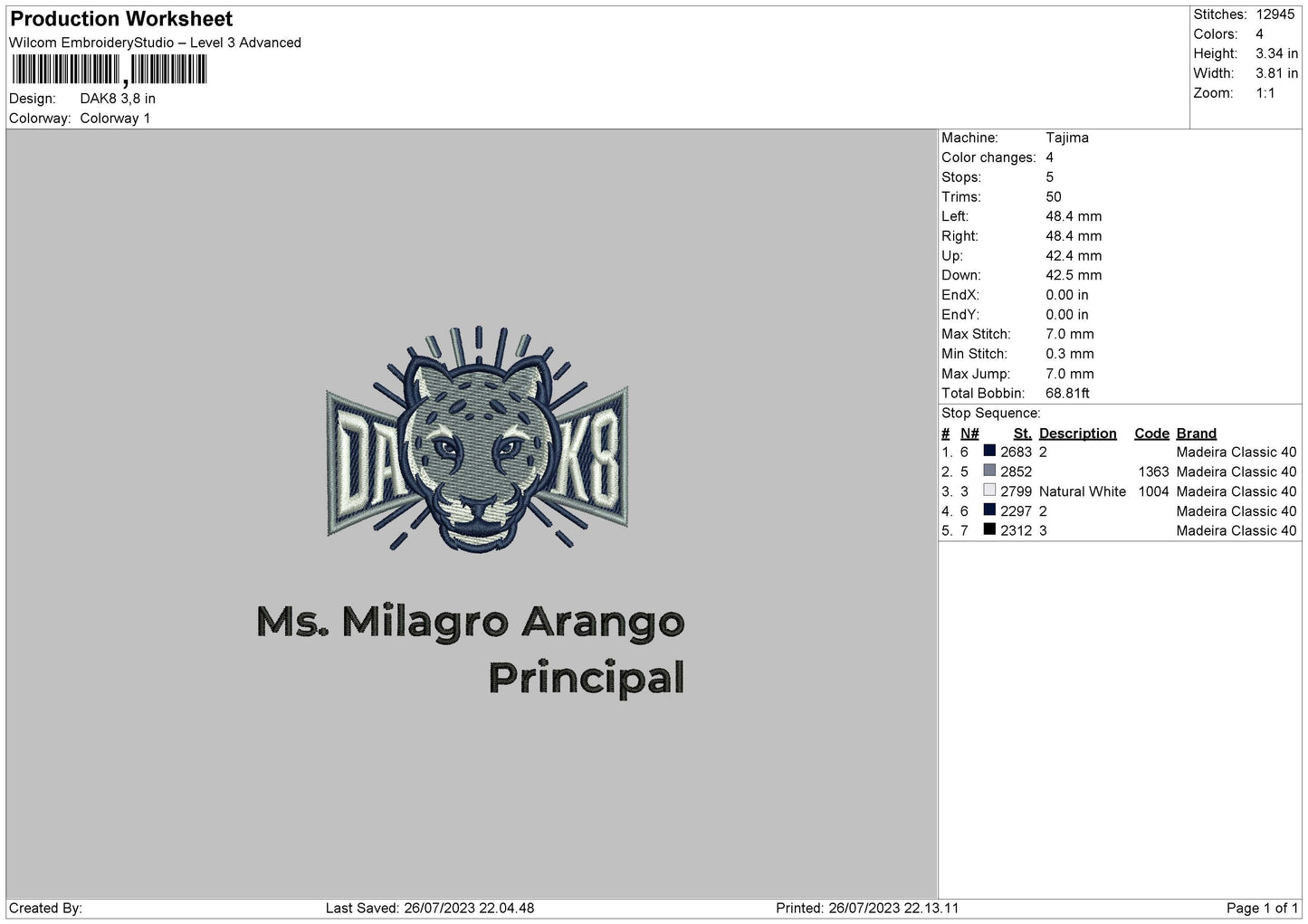 Dak8 Embroidery File 6 sizes