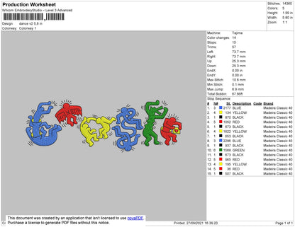Dance V2 Embroidery File 4 size