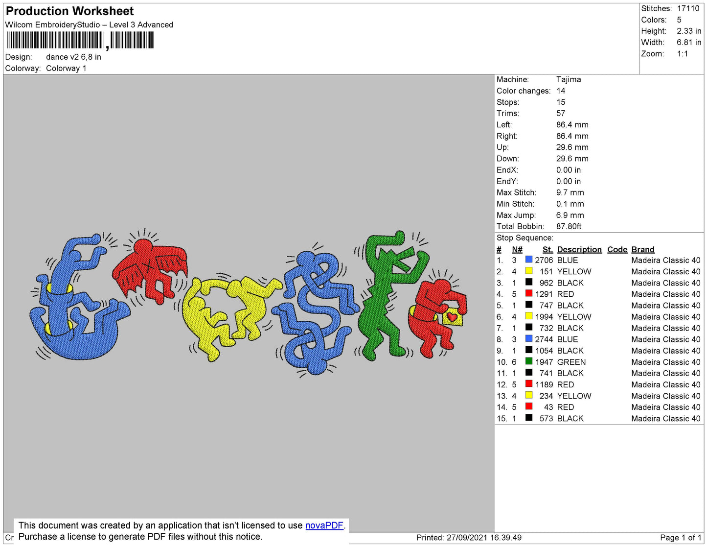 Dance V2 Embroidery File 4 size