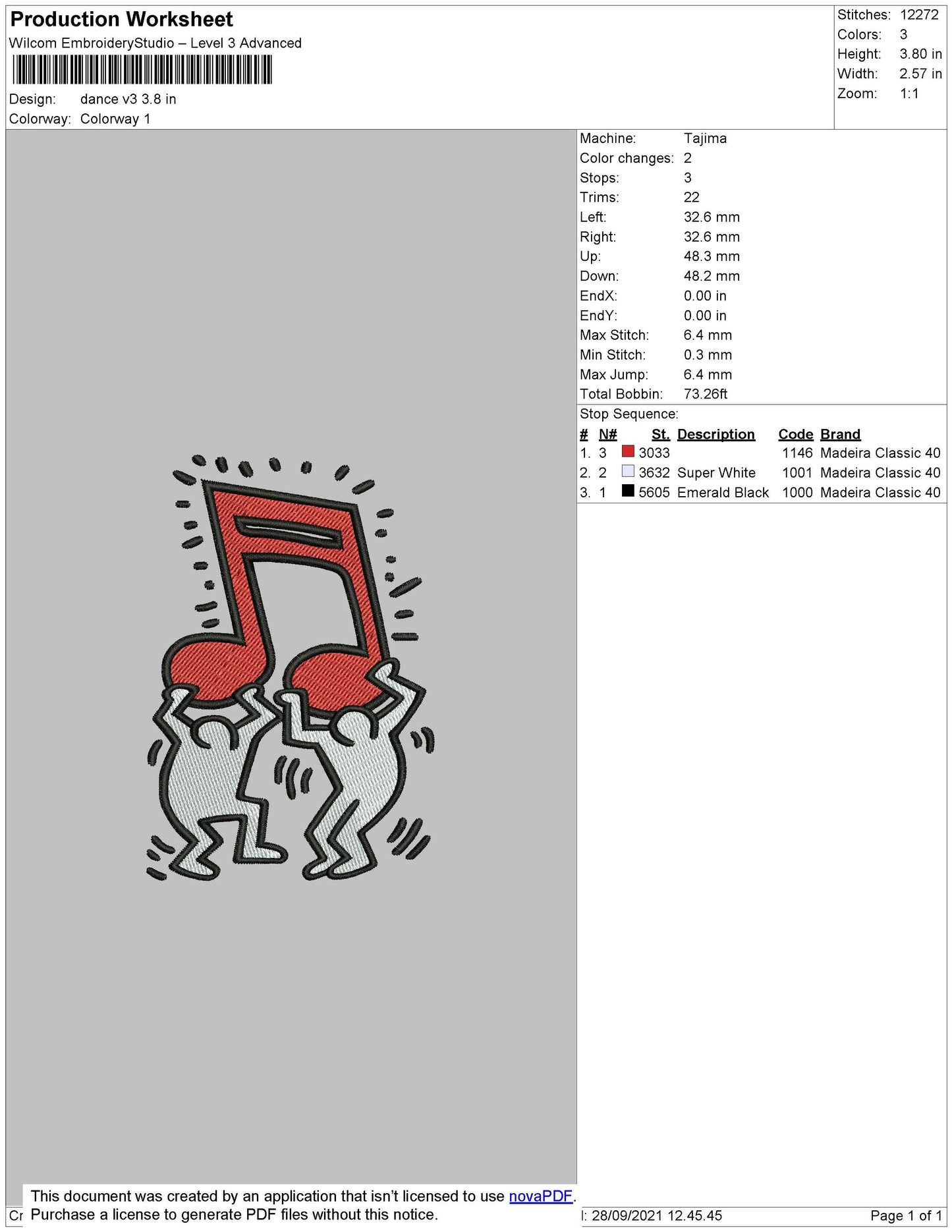 Dance V3 Embroidery File 4 size