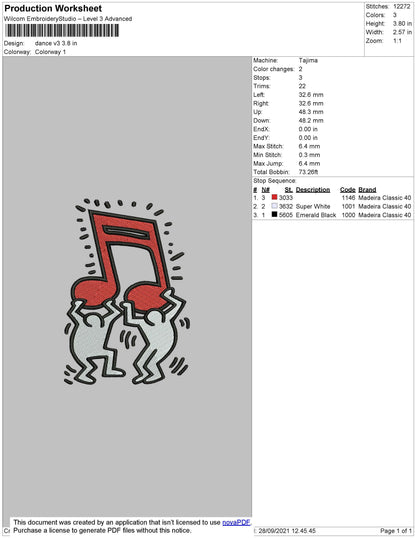 Dance V3 Embroidery File 4 size