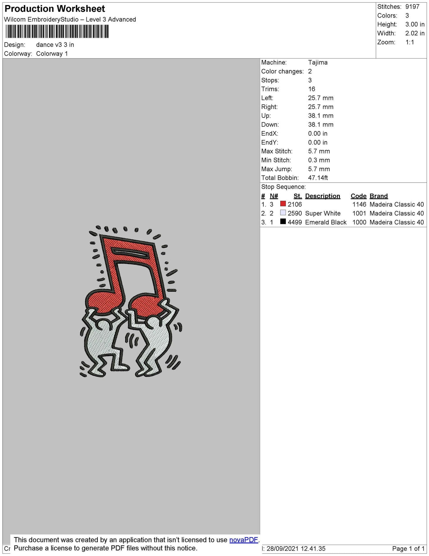 Dance V3 Embroidery File 4 size