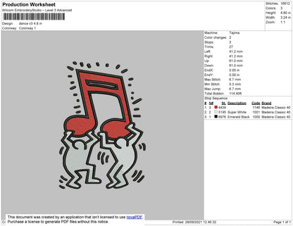 Dance V3 Embroidery File 4 size