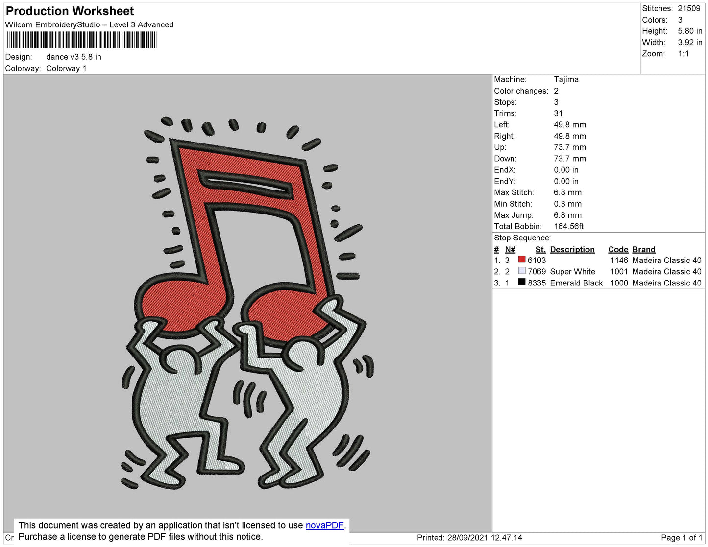 Dance V3 Embroidery File 4 size