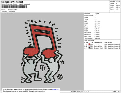 Dance V3 Embroidery File 4 size