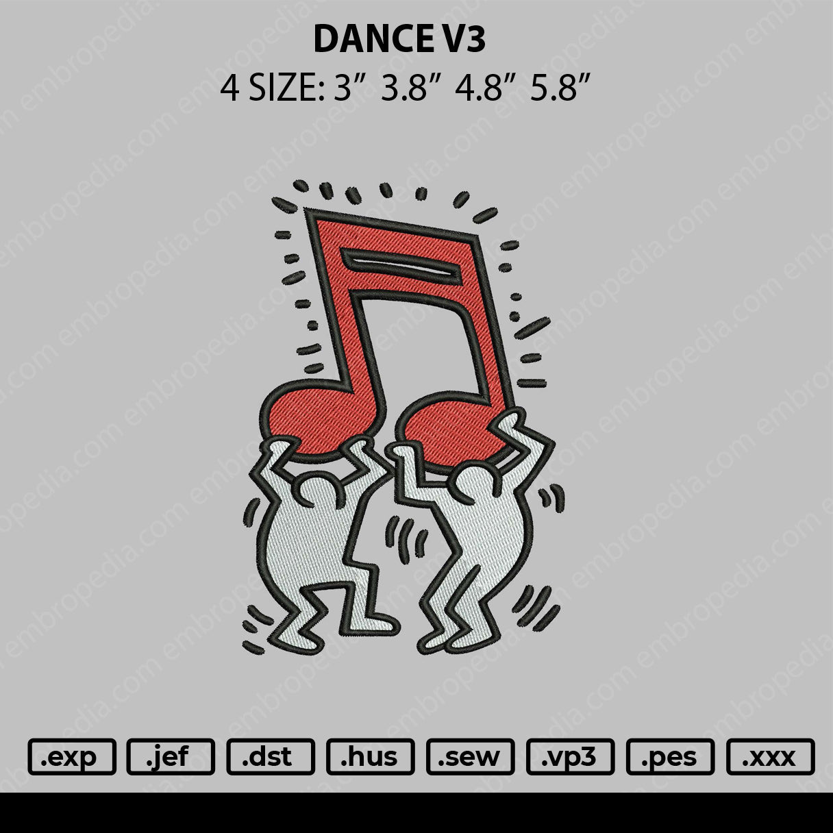 Dance V3 Embroidery File 4 size