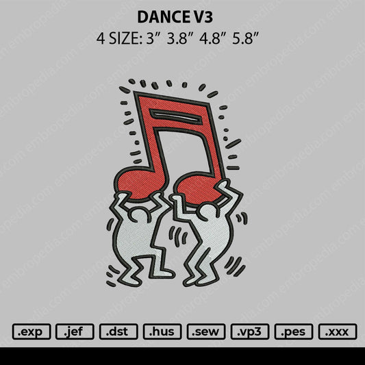 Dance V3 Embroidery File 4 size