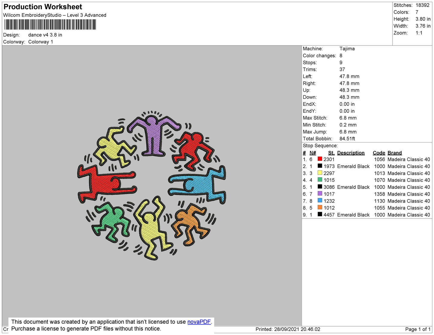 Dance V4 Embroidery File 4 Size