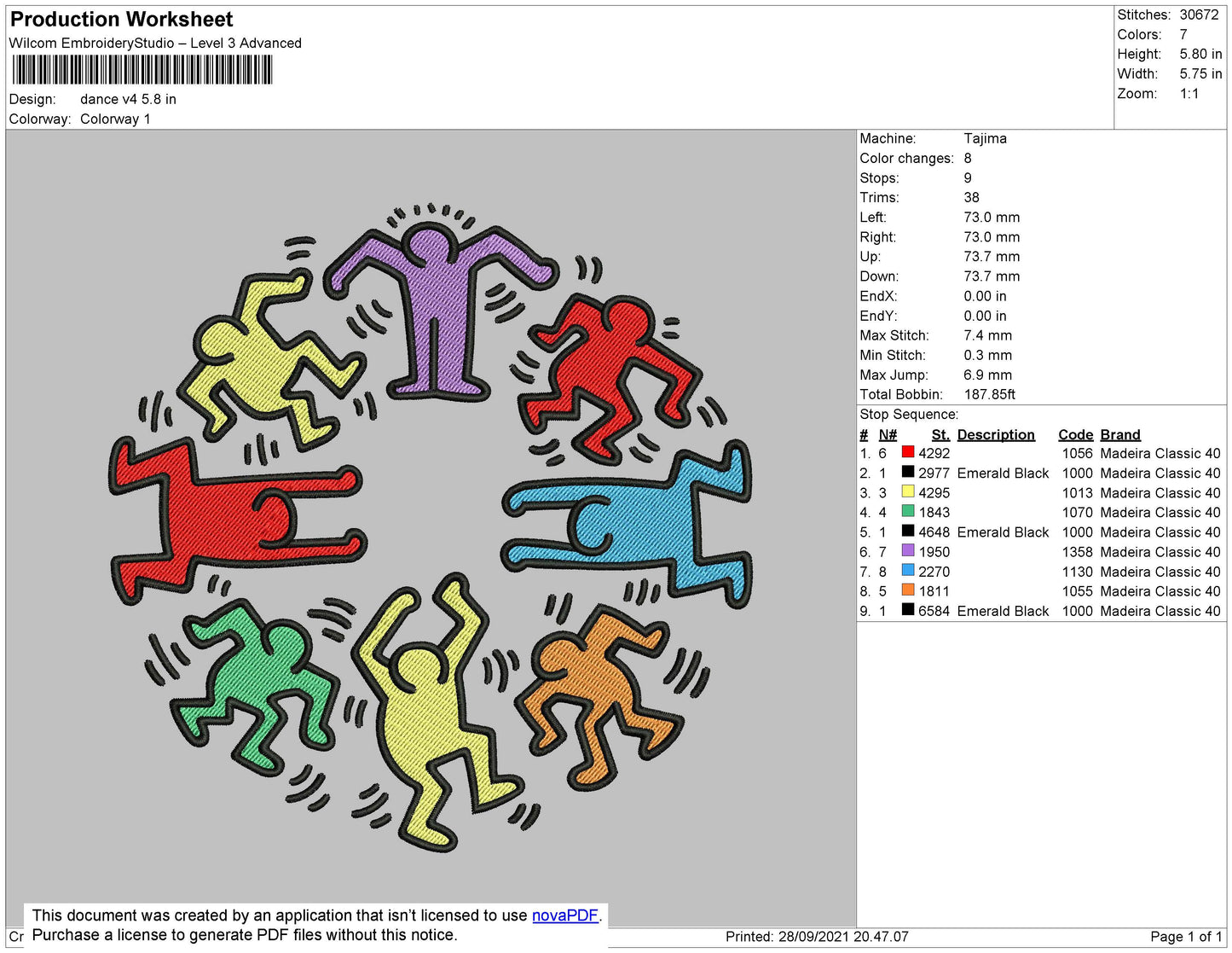 Dance V4 Embroidery File 4 Size