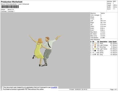 Dancing Embroidery File 4 size