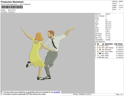 Dancing Embroidery File 4 size