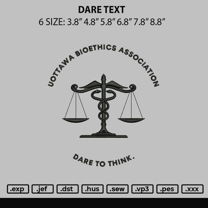 Dare Text Embroidery File 6 sizes