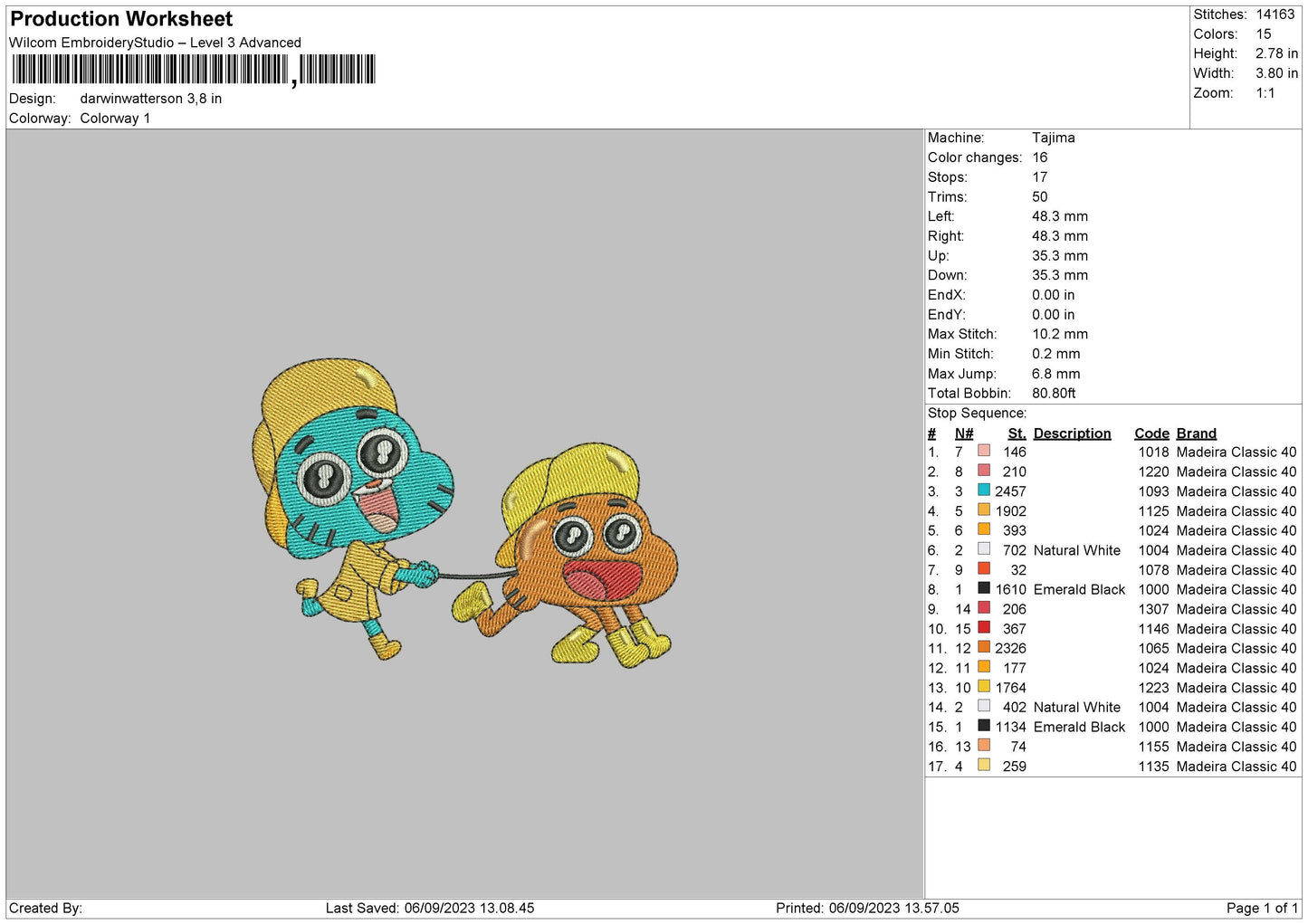 Darwinwater Embroidery File 6 sizes