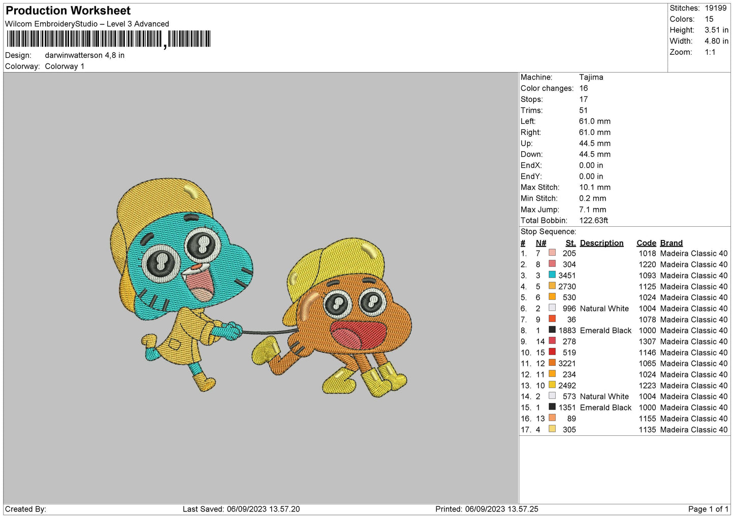 Darwinwater Embroidery File 6 sizes