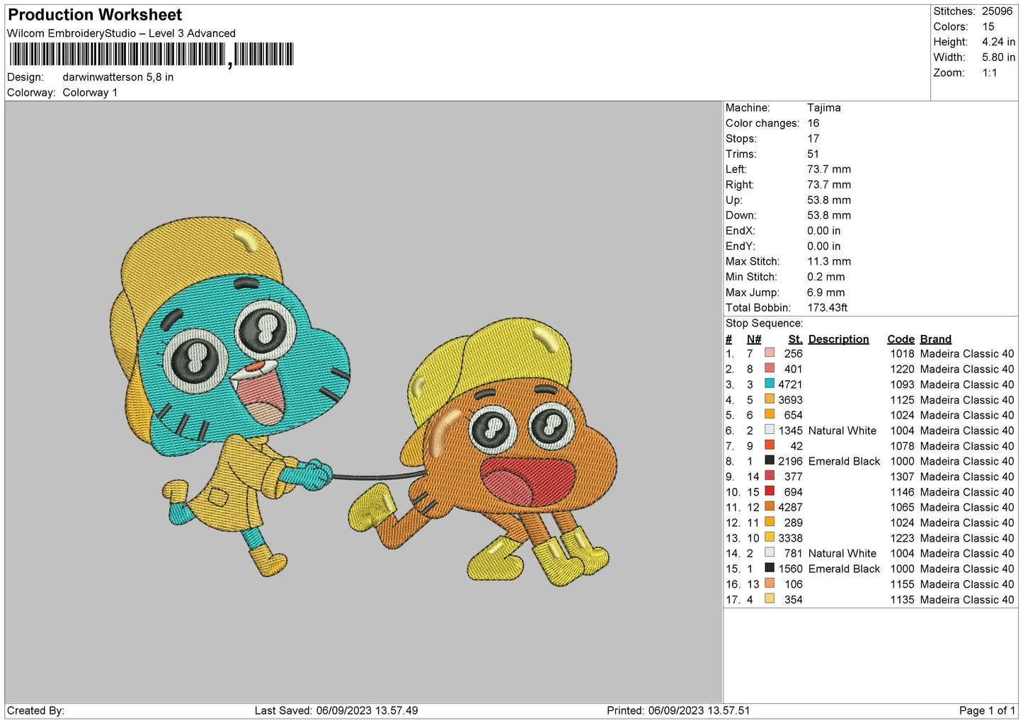 Darwinwater Embroidery File 6 sizes