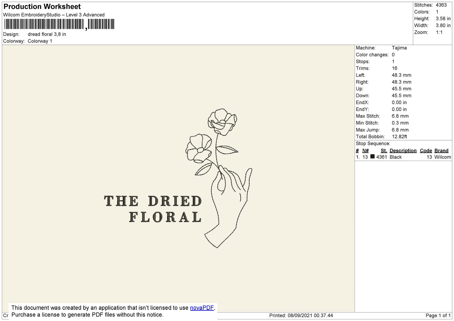 The Dried Flower Embroidery File 4 size