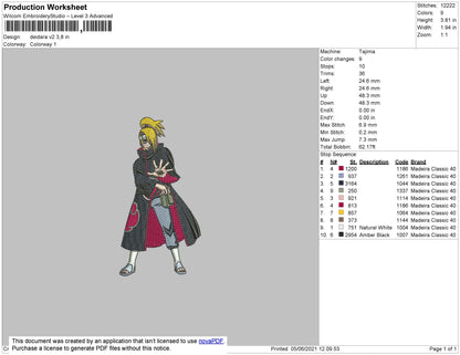 Deidara V2 Embroidery File 4 size