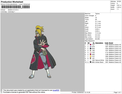 Deidara V2 Embroidery File 4 size