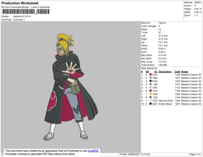 Deidara V2 Embroidery File 4 size