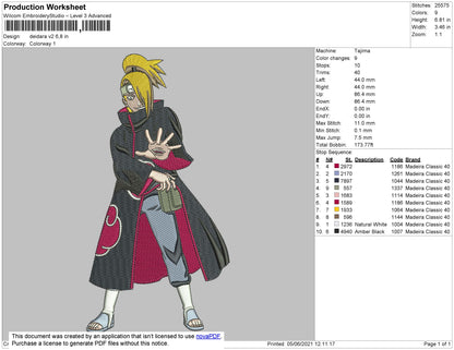 Deidara V2 Embroidery File 4 size