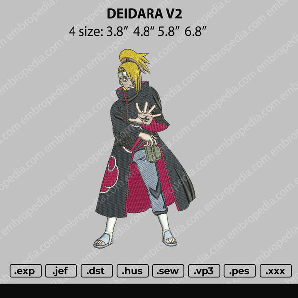 Deidara V2 Embroidery File 4 size