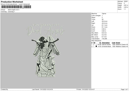 Dead Angels Embroidery File 4 size