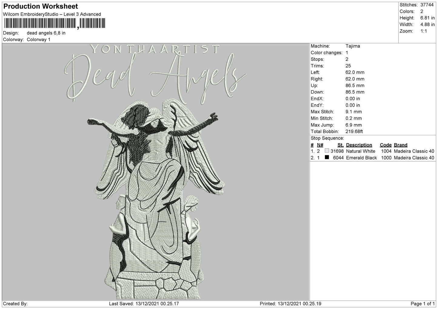 Dead Angels Embroidery File 4 size