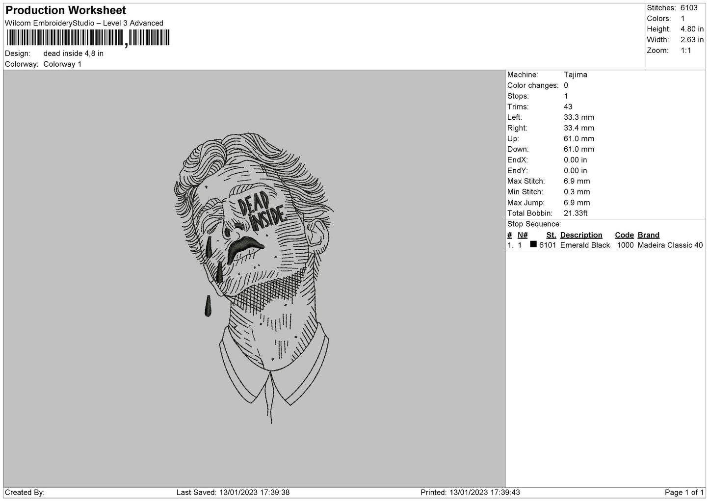 Dead Inside Embroidery File 6 sizes