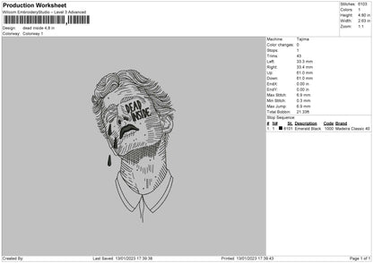 Dead Inside Embroidery File 6 sizes