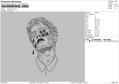 Dead Inside Embroidery File 6 sizes