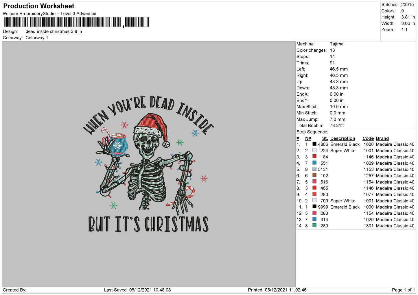 Dead Inside Christmas Embroidery File 4 size