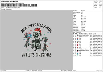 Dead Inside Christmas Embroidery File 4 size